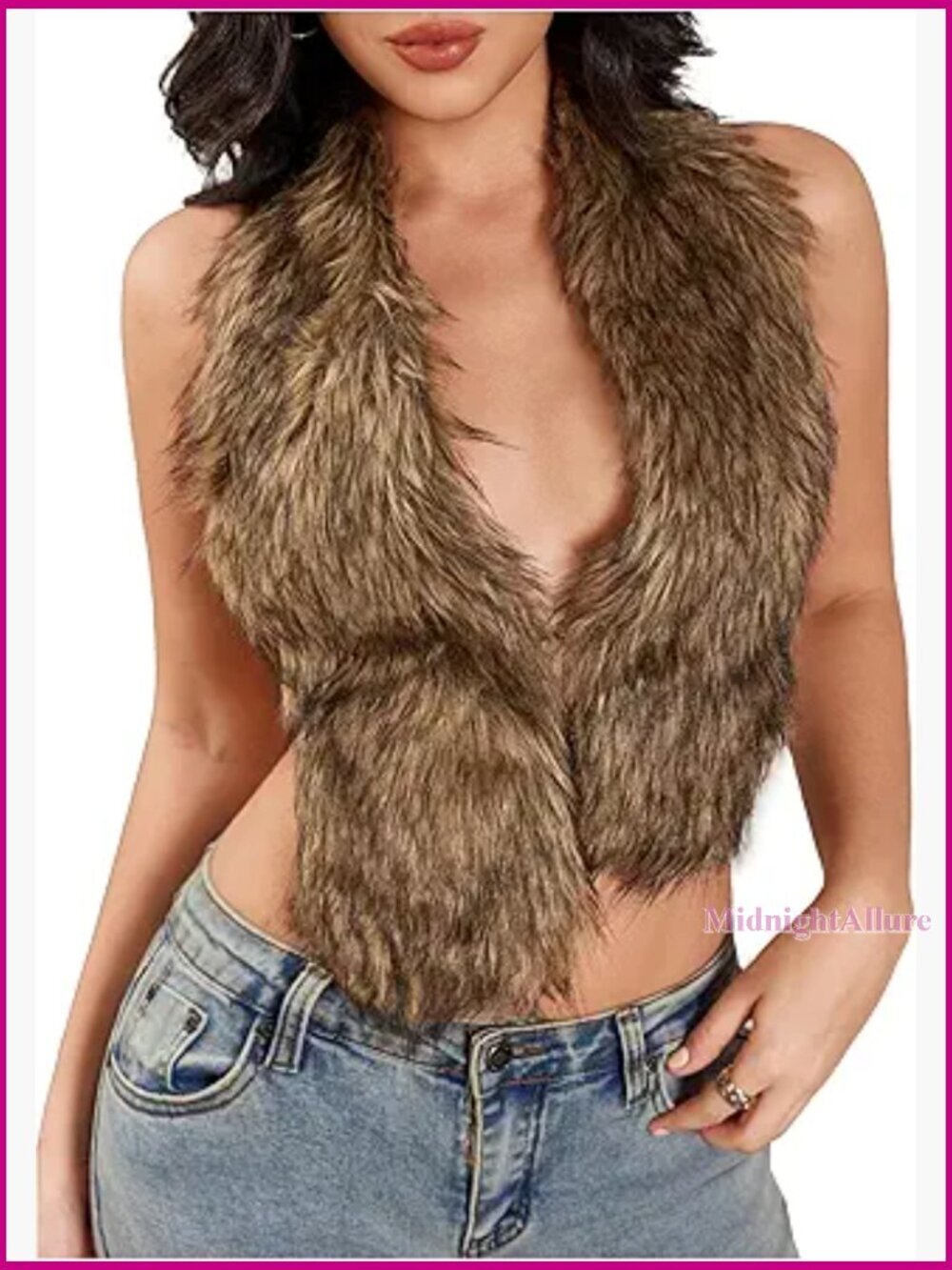 Faux Fur Halter Top Sleeveless Backless Tie Cropped Women's Going Out Top